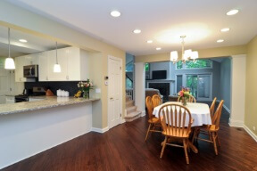 chicago home with diagonally installed hardwood floors