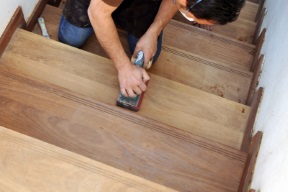 sanding wood stair treads